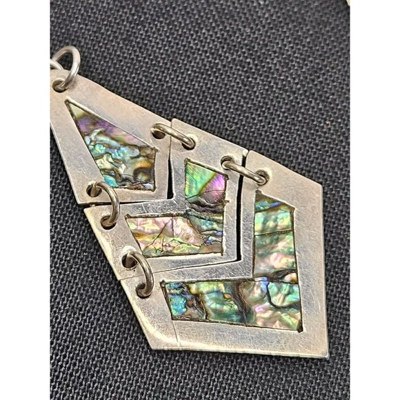 Mexico 925 Silver Abalone Shell Inlay Dangle Drop Vtg Earrings, Different Sizes - Picture 7 of 9